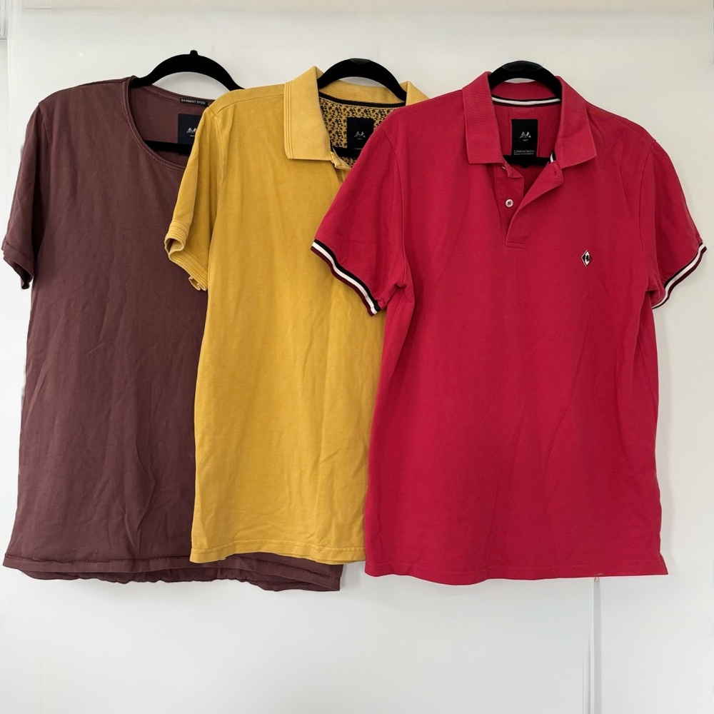Lindbergh Men’s Polo & T-Shirt 3-Pack – Size L – Red, Mustard, Brown